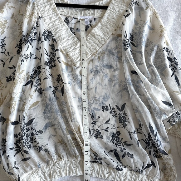 Cerule Womens V Neck Top Floral Crochet Shabby Chic Cottagecore Semi Sheer Sz L - Picture 6 of 8